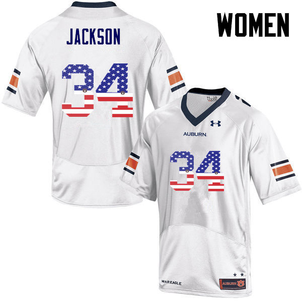 Women's Auburn Tigers #34 Bo Jackson USA Flag Fashion White College Stitched Football Jersey